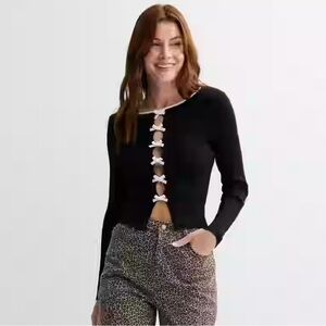 🌺HARPER & IVY CROPPED BLACK AND WHITE BOW SWEATER SIZE XS🌺